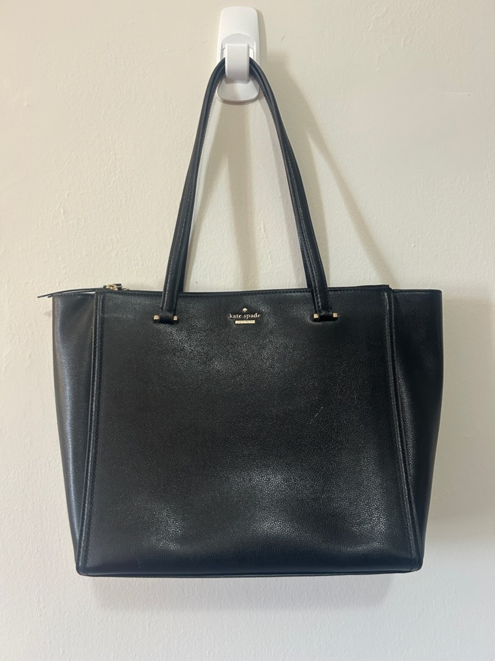 kate spade Black Leather Structured Tote with Gold Accents